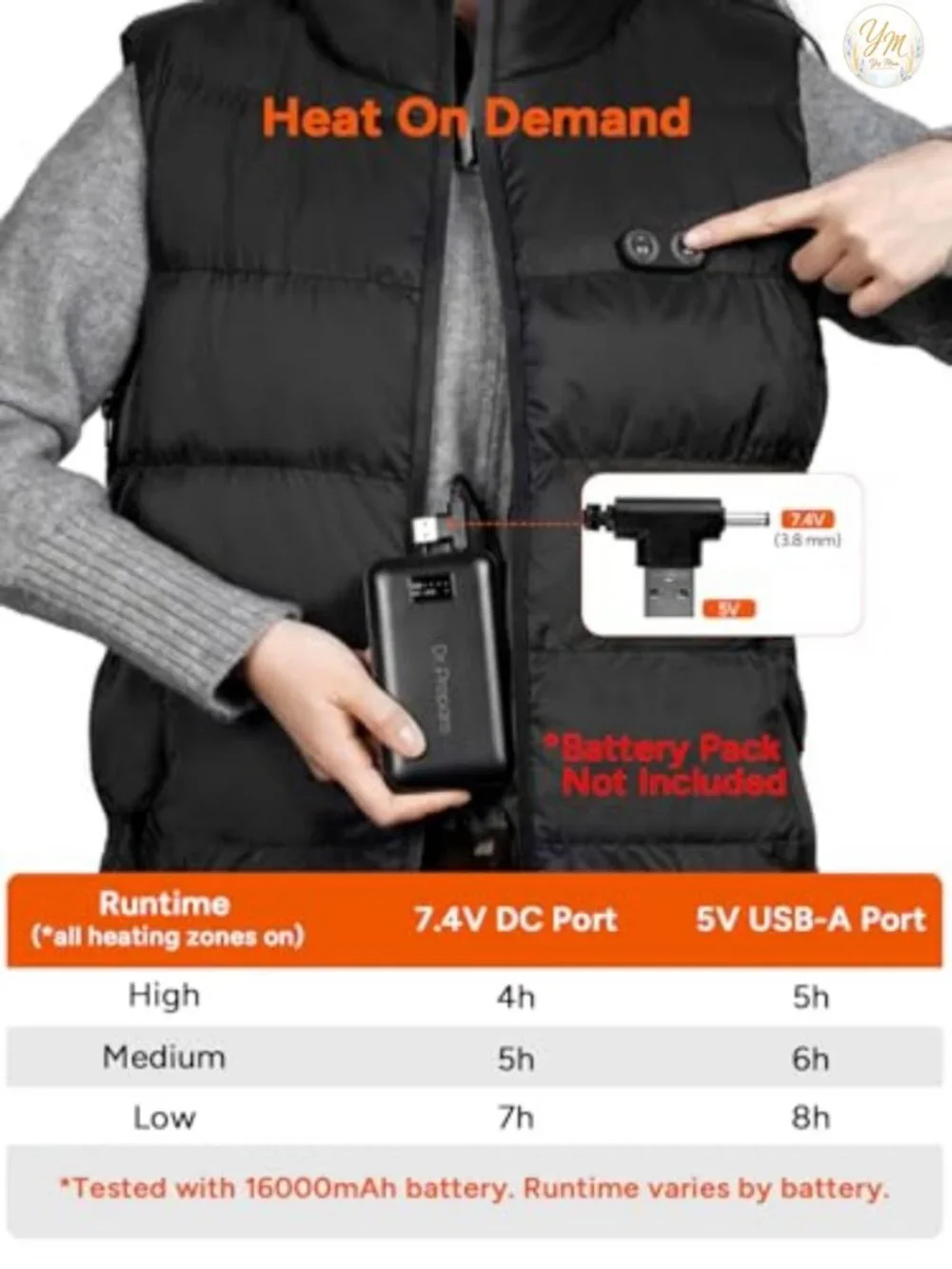Heated Vest for Men Women, Sleeveless Quilted Jacket, Adjustable Fit, 10